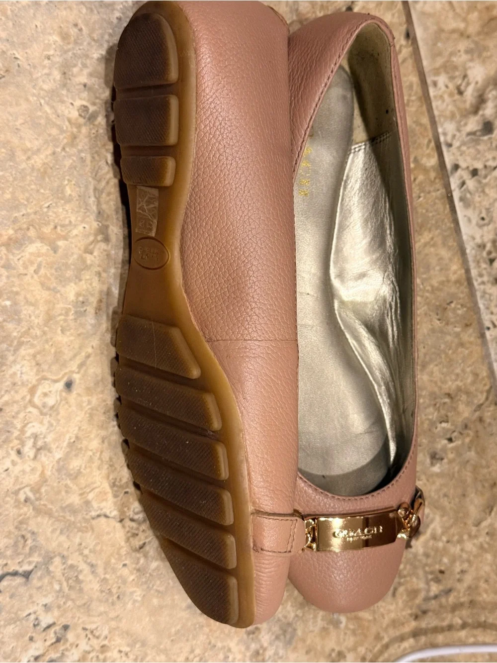 Coach Blush Pink Leather Ballet Flats with Gold Plaque